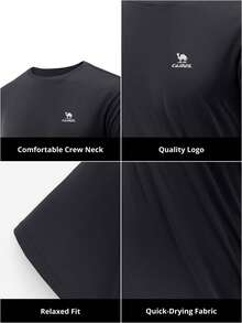 CAMEL CROWN Kaos Outdoor Pria Cepat Kering, Ringan, Bernapas, Menyerap Keringat, Menyejukkan, Melindungi dari Sinar Matahari, Kerah Bulat, Lengan Pendek untuk Musim Panas - Hantu Hitam - View 6