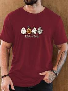 Men's Chick Or Treat Pattern Summer Casual Crew Neck Short Sleeve T-Shirt - 白色 - 查看 2