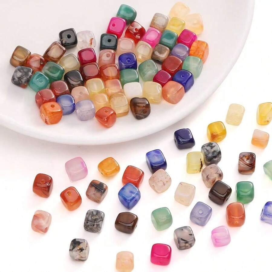 10顆 8x8mm 天然石水晶 磷灰石 碧璽 海藍寶石 摩根石 珠子,適用於珠寶製作 DIY 手鍊項鍊配件 - 彩色 - 查看 1