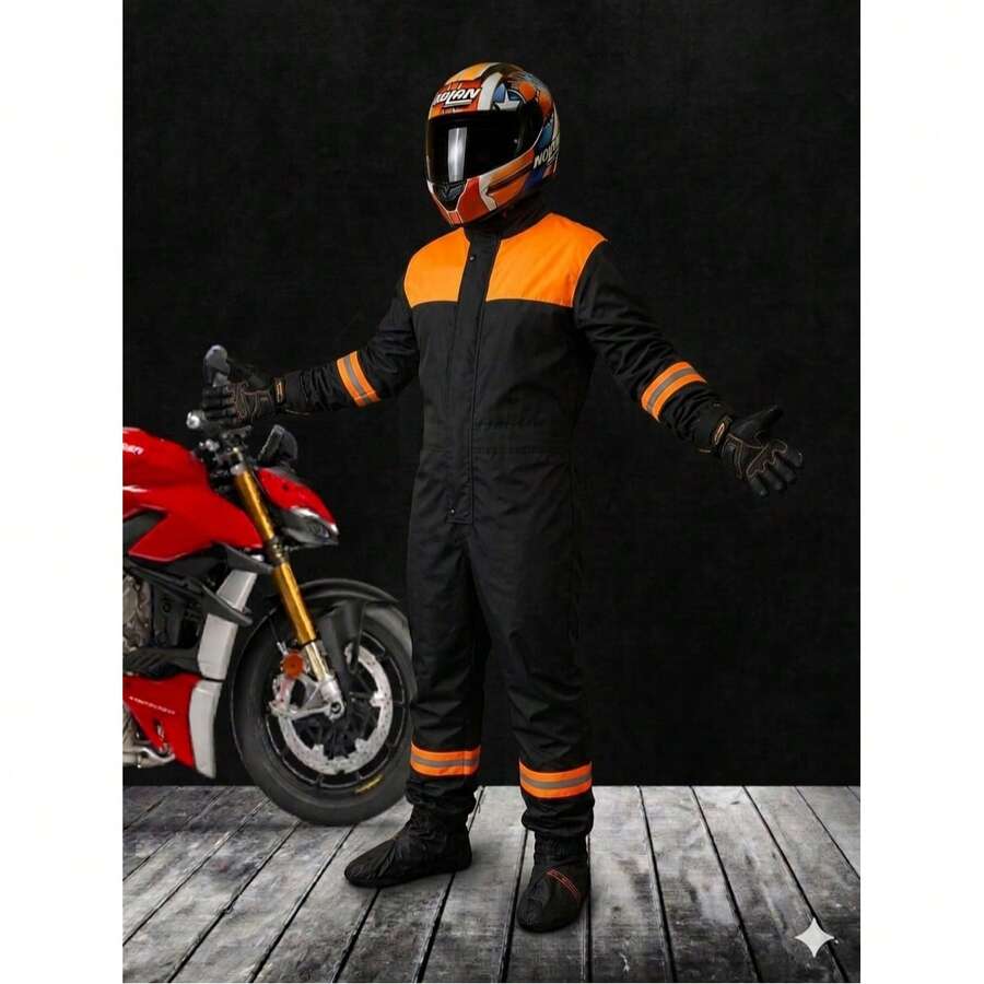 Waterproof Overalls For Motorcyclists And Cyclists, Men And Women, Reflective Waterproof Overalls - 橘色 - 查看 1