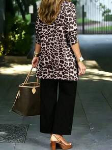 Plus Size Women's Fashionable Leopard Print Elegant 3 Pieces Set Vacation - Black - View 2