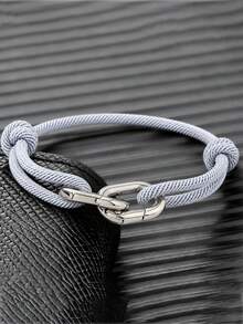 1 buah/2 buah Gelang Tali Anyaman Tangan yang Dapat Diatur, Gesper Tapal Kuda Perak Ganda, Gelang Tali Nilon, Gelang Tangan Minimalis Kasual Serbaguna Unisex - Gelang gesper dua lapis - View 6