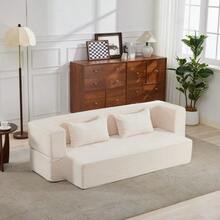 2-In-1 Convertible Corduroy Sofa Bed, Modular Floor Sofa, No Assembly Required, Fold-Out Sofa Bed With 2 Cushions - Beige - View 4