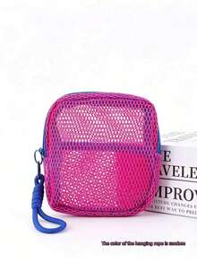 1 pieza Bolsa de almacenamiento de malla transpirable portátil, organizador multifuncional pequeño con cremallera para cosméticos & electrónicos, caja de malla de color contrastante portátil, adecuada para viajes y artículos pequeños diarios (color de cordón aleatorio) - Multicolor - Ver 13