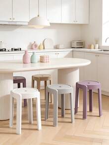 5-Piece Stackable Round Stools For Home Use, Space-Saving, Available In Multiple Color Options; High Load-Bearing Capacity, Anti-Slip And Silent Bottom, Essential Furniture For Living Rooms And Dining Areas - Multicolor - View 6