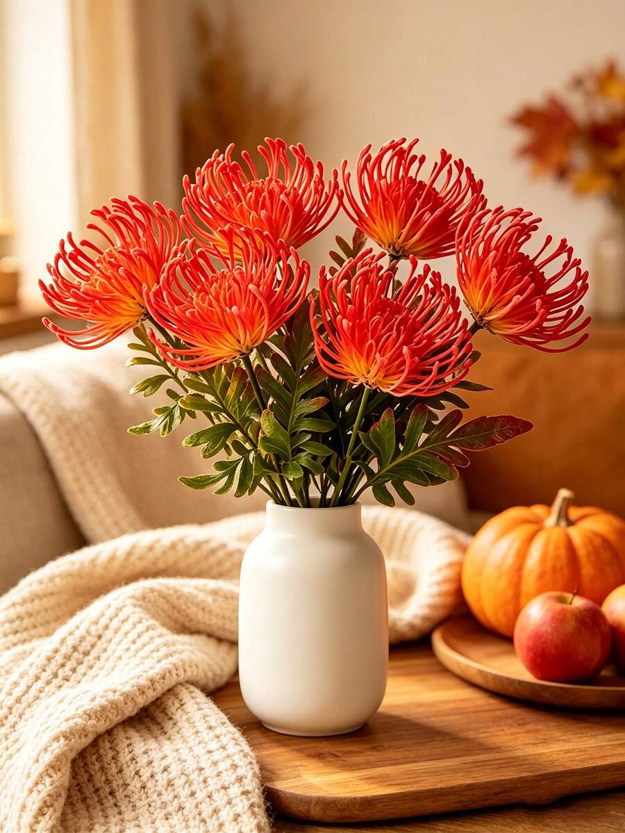 6/3/1pc Artificial Holiday Decorative Flowers - Red Emperor Silk Chrysanthemum, Long-Lasting Without Fading Or Wilting. Versatile Use, Suitable For Home Living Room, Dining Table, Entryway, Bedroom And Other Scenes As Decoration, Also Can Be Used For Wedding Floral Arrangements, Party Decor, Flower Shop Display, Photography Props, An Excellent Choice For Creating Atmosphere - Multicolor - View 1
