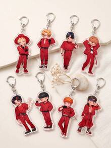 8 Acrylic Keychains. Featuring The Iconic Red-Clad K-Pop Devil, These Keychains Recreate His Classic Stage Look, Exuding Coolness And Style. Perfect For High-Energy Occasions Like Concerts, Fan Gatherings, Bag Charms, And Collectible Items. Whether As A Birthday Gift Or A Gift Between Fans, These Keychains Instantly Ignite A Supportive Atmosphere, Showcasing The Attitude Of Die-Hard Fans And Making Them Stand Out Throughout The Season. - Multicolor - View 3