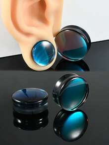 1PC Black AB Gradient Glass Ear Tunnels Plugs Rainbow Round Waist Solid Plug Saddle Expander Stretchers Ear Gauges Weight Piercing Body Jewelry - 1 Piece Of Black Glass Ear Amplifier - View 2