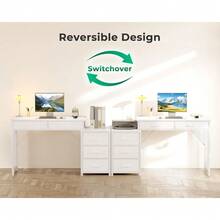 Computer Desk With 5 Drawers, 53 Inch Office Desk With Printer Shelf, Reversible Vanity Desk For Home Bedroom, Writing Table Desk For Storage, White - White - View 6