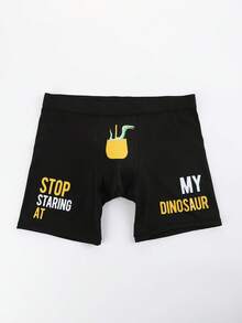 1件裝「Don't Stare At My Dinosaur」趣味恐龍印花男士四角內褲，柔軟親膚，適合日常休閒穿著，送給伴侶的創意禮物 - 黑色 - 查看 2
