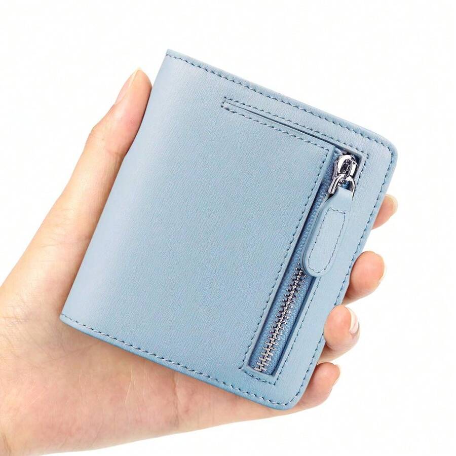 Women's Small Slim Leather Wallet With RFID Protection, Compact Bifold Mini Purse With Clear ID Window - C:Hand Graining Leather-blue - View 1