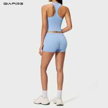 2026新款 GIAFIRE 女款 2 件組瑜伽套裝，緊身快乾高腰提臀收腹刷毛寬腿褲，適用皮拉提斯、跑步、健身、戶外休閒舒適運動套裝 - 天藍色 - 查看 4