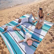 1pc Extra Large Striped Sand-Proof Quick-Dry Beach Towel Mat, Suitable For 1-3 Adults - Lightweight, Durable Polyester Fabric - Perfect For Travel, Camping, Hiking And Leisure Beach Time, Beach Mat, Picnic Mat, Camping Ground Cover - Mint Blue-green Vertical Stripes - View 5