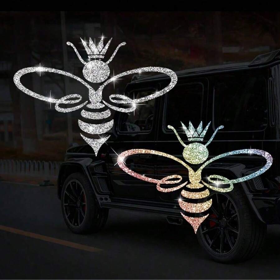 1件裝亮面皇冠與蜜蜂車貼,反光時尚裝飾貼紙,適用於汽車、卡車、摩托車車身、車門與車窗 - 1pc - 查看 1