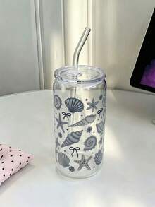 Ocean Shell Iced Matcha Coffee Glass Straw Cup, 1 Set With Lid And Straw Iced Coffee Glass Straw Cup, Glass Straw Cup Drinkware - Multicolor - View 10