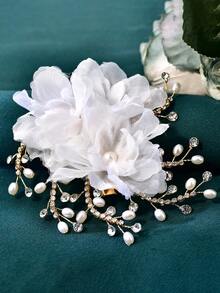 1pc White Floral Bridal Hair Clip Elegant Woman Headwear Hair Accessory Suitable For Weddings And Parties - White - View 4