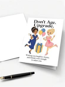 1pc Birthday Card For Friend, Best Friend – Seagull Beach Cartoon Illustration, Coastal Funny Birthday, Thickened, With Envelope - A - View 7