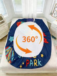 2/3pcs Deep Blue Space Rocket Astronaut Planet Star Print Children's Fitted Sheet, Cool Cartoon Space Theme Style Polyester Fabric Bed Sheet, Suitable For Boys Bedroom Birthday Gift, All Season - Multicolor - View 5