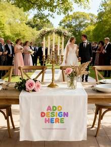 Custom Text Wedding Table Runner Personalized Last Name And Established Date Sweetheart Table Banner For Reception Bridal Dinner Anniversary Celebration Party Decor - Multicolor - View 1