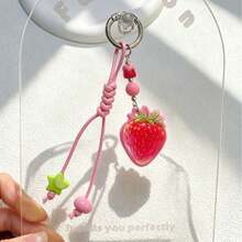1 pièce Porte-clés en résine de fruit avec perles de corde tressées à la main, pendentif de sac fraise orange pastèque tomate figue - Multicolore - Voir 5