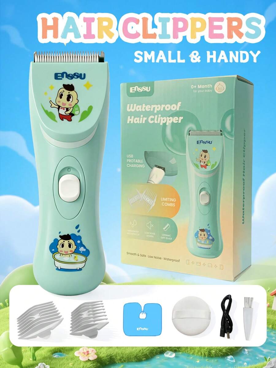 ENSSU 一套无线电动理发器套装,家用理发器,DIY发型,专业静音儿童理发器,可充电无线儿童理发器,干湿两用,7档防水,家用儿童理发器套装 - 藍色 - 查看 1