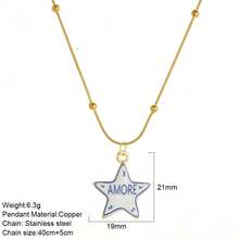 1pc Stainless Steel Chain Star Pendant Necklace LOVE Letter Oil Drop Exquisite Pendant Necklace Women's Fashion Jewelry Versatile Accessory - Multicolor - View 12