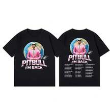 Magliette Grafiche Pitbull Mr.Worldwide I'm Back Tour 2026 Moda Hip Hop Maniche Corte T-Shirt Casual in Cotone per Uomo e Donna - Colore 2 - Visualizzare 1