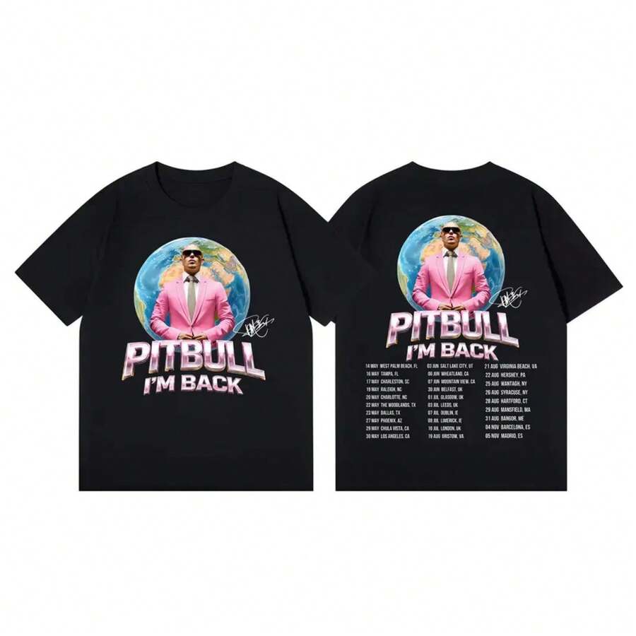 Magliette Grafiche Pitbull Mr.Worldwide I'm Back Tour 2026 Moda Hip Hop Maniche Corte T-Shirt Casual in Cotone per Uomo e Donna - Colore 2 - Visualizzare 1