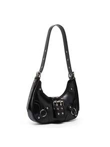 New Fashion Rivet Crescent Bag Commuter Versatile Shoulder Crossbody Women's Bag Retro Y2K Motorcycle Underarm Bag - Black - View 2