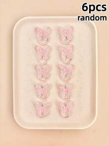 Set de 6 gomas para el pelo finas y elásticas para niña con mariposa 3D de purpurina transparente aleatoria, accesorio versátil, dulce y bonito para uso diario, citas, deportes, escuela y estilo casual - Multicolor - Ver 8