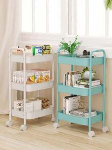 1pc 3-Tier Metal Rolling Storage Cart, Multi-Functional Mobile Utility Trolley With Wheels And Handle, Large Capacity Storage Rack, Suitable For Kitchen, Bathroom, Living Room, Bedroom And Office - Multicolor - View 7