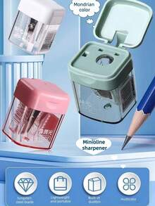 1pc Single Hole Premium Student Pencil Sharpener, Durable And Easy To Clean, With Cover To Prevent Mess, Compact Desktop Stationery Design, Suitable For Office, Home And School, Manual Pencil/Eyebrow Pencil Sharpener - Multicolor - View 1