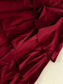 Summer New Plus Size Solid Color Ruffled Multi-Layered Tiered Cake Shorts Off-Shoulder Elegant Sexy Romper - Burgundy - View 5