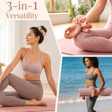 Adjustable Yoga Mat Scrunchie, 2-In-1 Yoga Mat Strap And Hair Tie, Fits All Standard & Extra Thick Yoga Mats, Expands Up To 11" X 11", Pink/Black, NOT Include Mat, ONLY Scrunchie - Adjustable Elastic Mat Scrunchie - View 6