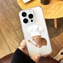 1pc Transparent Chef Orange Cat Pattern Phone Case, Personalized For IPhone 16 Pro Max/17/16/15/14 Plus/13/12/11/Air, Protective Case For Samsung Series - Multicolor - View 4