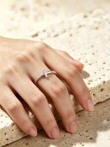 1pc Minimalist Sophisticated Cross 925 Sterling Silver Unisex Ring, Suitable For Everyday Wear - Silver - View 4