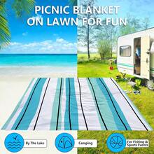 1pc Extra Large Striped Sand-Proof Quick-Dry Beach Towel Mat, Suitable For 1-3 Adults - Lightweight, Durable Polyester Fabric - Perfect For Travel, Camping, Hiking And Leisure Beach Time, Beach Mat, Picnic Mat, Camping Ground Cover - Mint Blue-green Vertical Stripes - View 10