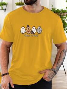 Men's Chick Or Treat Pattern Summer Casual Crew Neck Short Sleeve T-Shirt - 黑色 - 查看 11