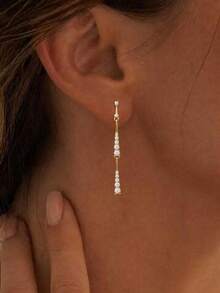Dangle Earrings For Women, Dainty CZ Drop Earrings 14K Gold Plated Long Gold Earrings For Women Statement Gold Dangle Earrings Prom Jewelry - Gold - View 5