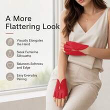 1 Pair Vintage Red Leather Gloves For Women, Elegant Fingerless Split-Finger Design With Double Button Cut-Out Hollow Detail, Evening Party Stage Performance Atmosphere Accessory Gloves - Multicolor - View 6