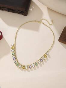 Eterna Glow 1件嘻哈風時尚彩色鋯石水鑽項鍊，女款水晶寶石鏈條吊墜，適合伴娘派對穿著 - 項鍊 - 查看 8