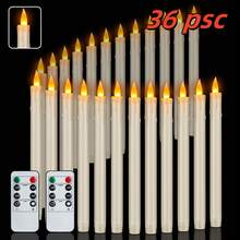 Paquete de 36 velas cónicas sin llama color marfil con control remoto, velas LED de 27 cm con batería. Seguras, sin riesgo de incendio, para bodas, iglesias, hogar y decoración de fiestas. - Marfil - Ver 1