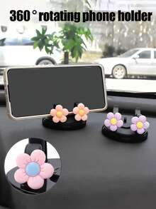 Soporte para teléfono de coche con patrón floral, soporte para teléfono de coche giratorio 360° - Material ABS, base antideslizante con diseño floral, adecuado para instalación en el salpicadero, adecuado para teléfonos inteligentes, adecuado para salpicadero, coche, oficina y uso doméstico - apoyo - Ver 2