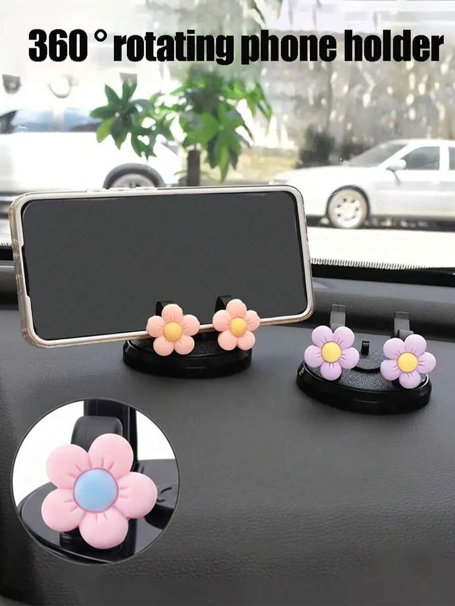 Soporte para teléfono de coche con patrón floral, soporte para teléfono de coche giratorio 360° - Material ABS, base antideslizante con diseño floral, adecuado para instalación en el salpicadero, adecuado para teléfonos inteligentes, adecuado para salpicadero, coche, oficina y uso doméstico