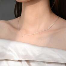 S925 Sterling Silver Necklace, Delicate White Snake Chain Necklace, Minimalist Plain Design Unisex Style, Low-Allergenic Exquisite Collarbone Chain, Suitable For Travel, Evening Party, Streetwear, Perfect Layering Accessory To Create Layered Look, Fashion Jewelry Gift - White - View 4