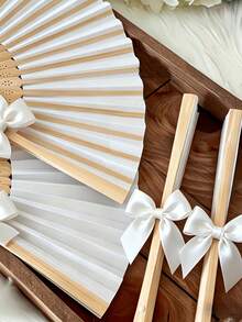 12/4 piezas Abanicos de papel blanco/rosa con lazos de cinta de satén blanco, set de múltiples piezas para recuerdos de boda, abanicos de mano para boda, elegantes abanicos de papel plegables blancos, regalos de boda para la novia, abanicos de mano decorativos para damas de honor, accesorios para fotos, decoración de asientos de boda - Multicolor - Ver 3