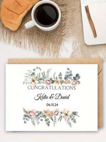 Customizable Wedding Greeting Card - Personalized Name And Date, Elegant Floral Design, Suitable For Engagement, Anniversary, Valentine's Day Or Special Occasions, Romantic Greetings | Watercolor Illustration | Floral Pattern Card - Multicolor - View 5