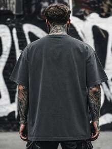 Men's Casual Vintage Distressed Snow Flake T-Shirt, Spring/Summer - Black - View 2