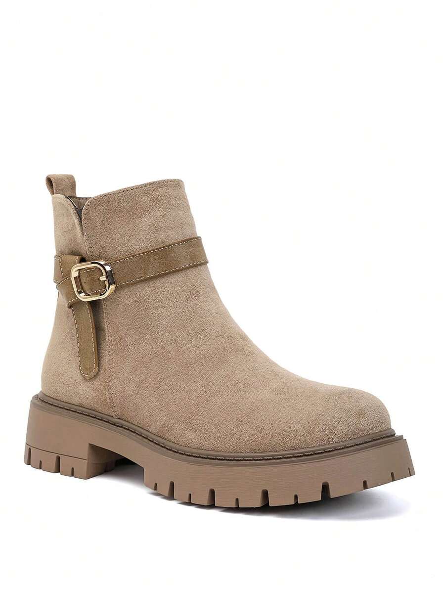 Bottines Chunky in Suédine à Épaisse Semelle Crantée – Le Style Urbain Décontracté - كاكي - مشاهدة 1
