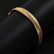 復古金色魚鱗鏈條手鍊，不褪色不鏽鋼蛇紋手鍊，時尚嘻哈風格珠寶禮物，適合女性男性日常配戴 - 彩色 - 查看 5